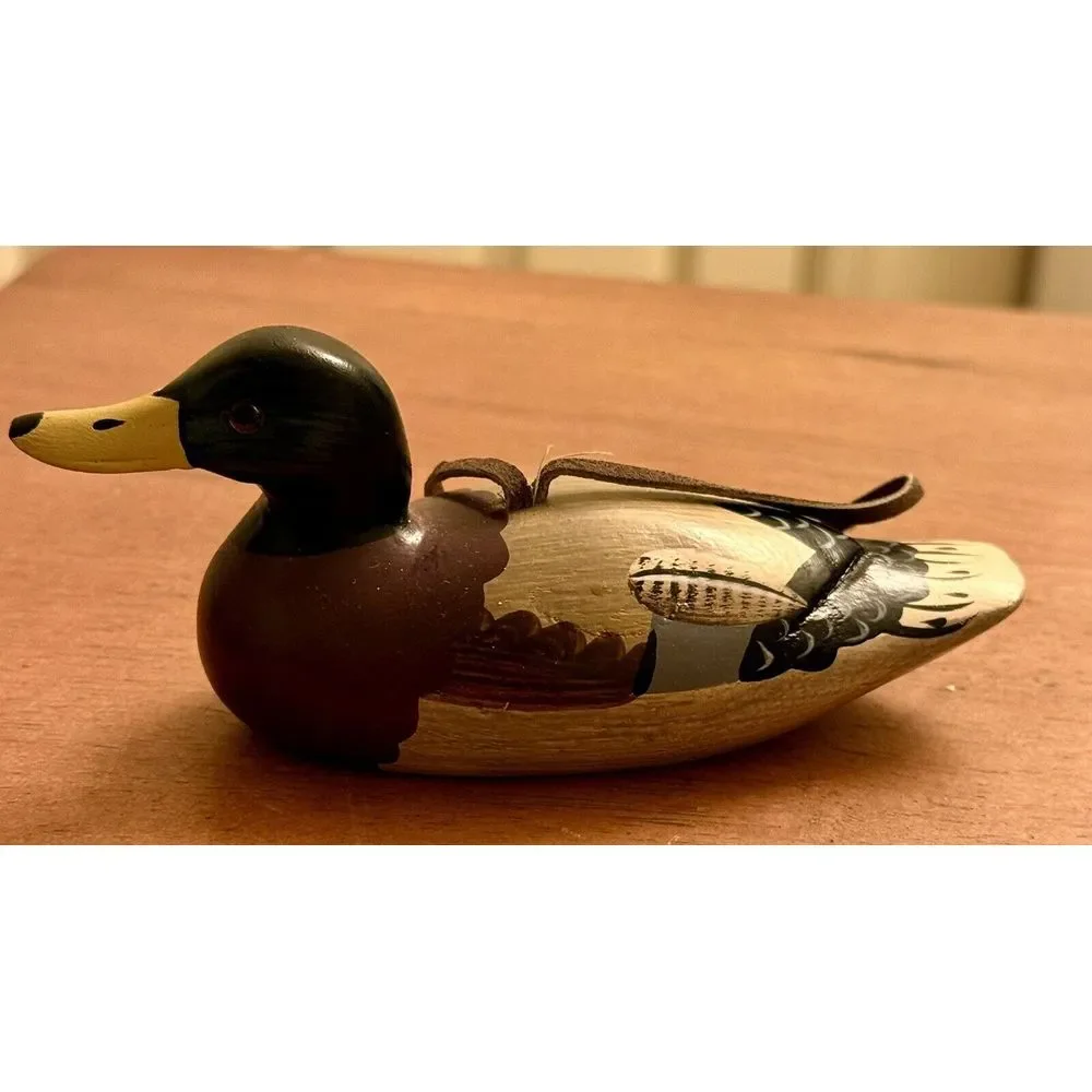Vintage Wooden Mallard Hand Carved And Painted‎ Decoy Ornament Glass Eyes 5